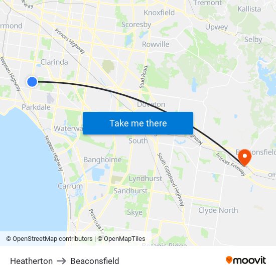 Heatherton to Beaconsfield map