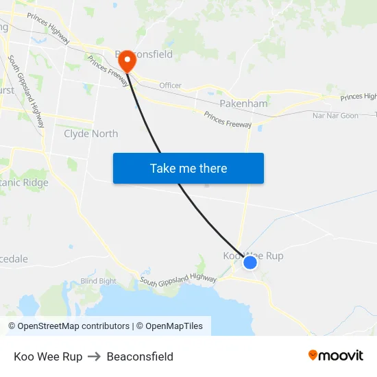 Koo Wee Rup to Beaconsfield map