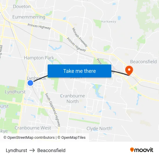 Lyndhurst to Beaconsfield map