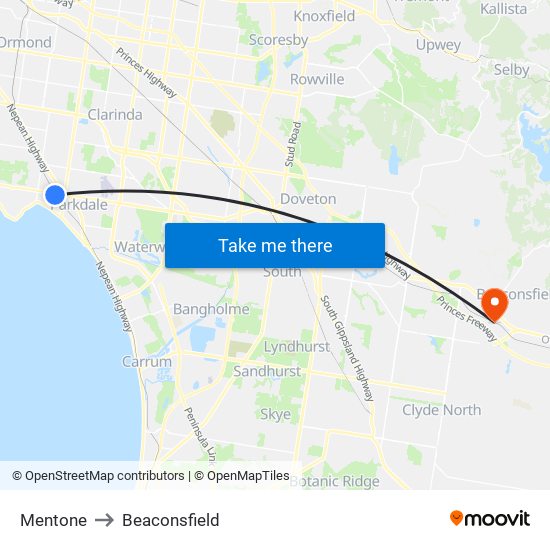 Mentone to Beaconsfield map