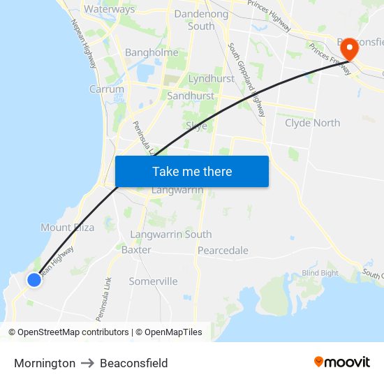 Mornington to Beaconsfield map