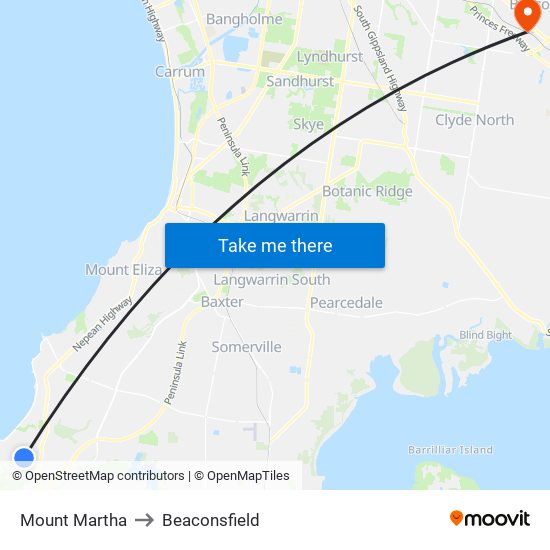 Mount Martha to Beaconsfield map