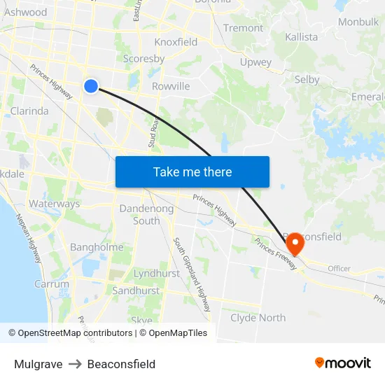 Mulgrave to Beaconsfield map