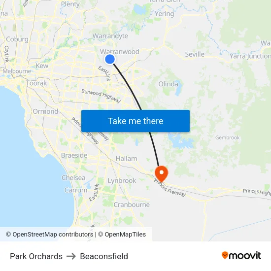 Park Orchards to Beaconsfield map