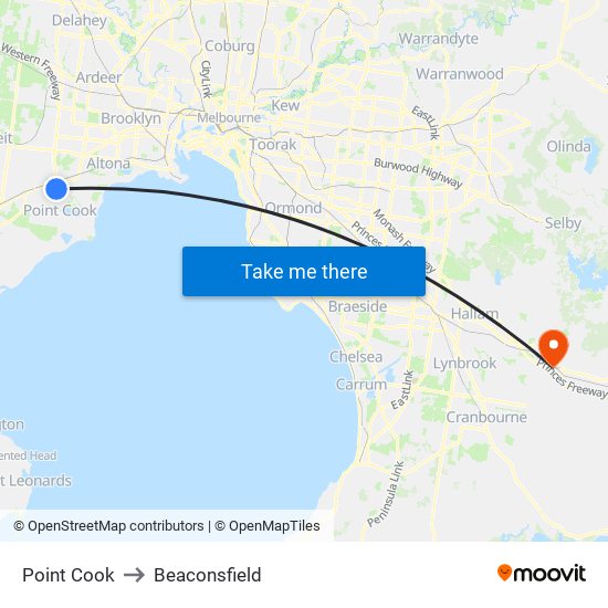 Point Cook to Beaconsfield map