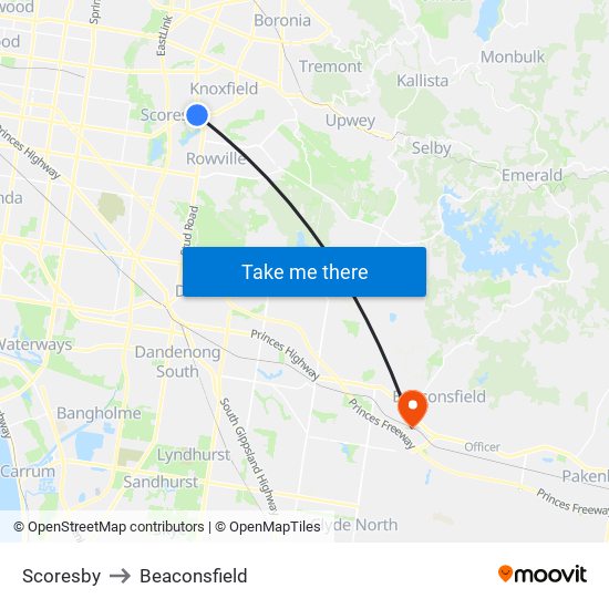 Scoresby to Beaconsfield map