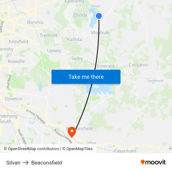 Silvan to Beaconsfield map