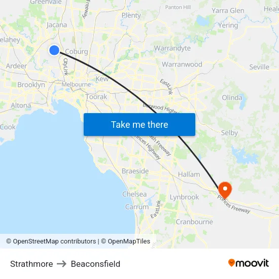 Strathmore to Beaconsfield map