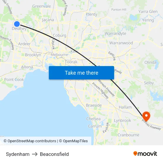 Sydenham to Beaconsfield map