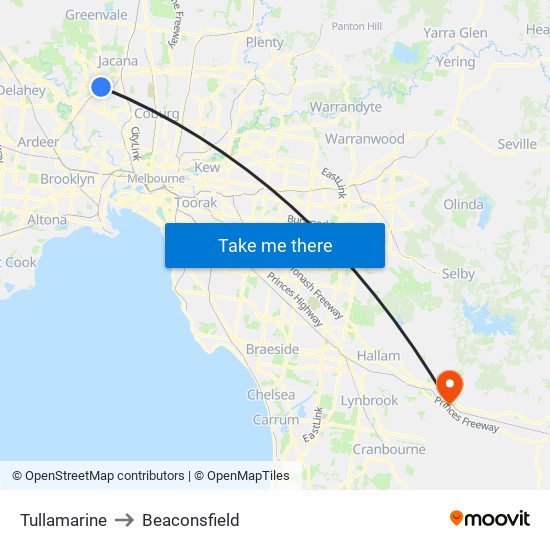 Tullamarine to Beaconsfield map