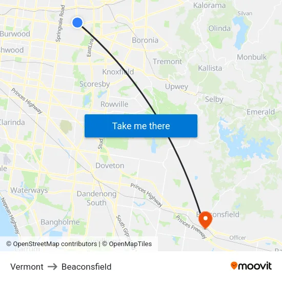 Vermont to Beaconsfield map