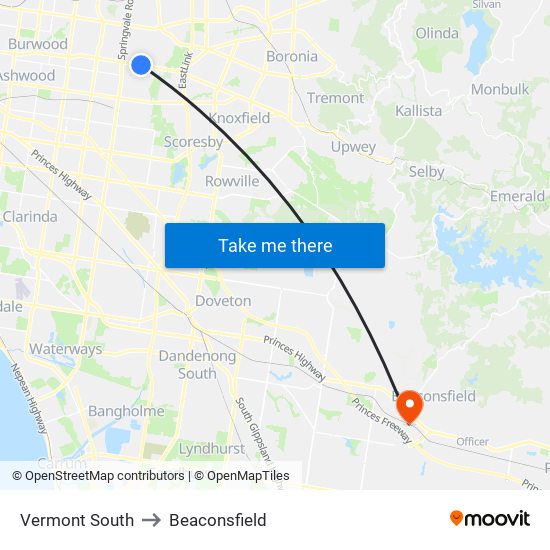 Vermont South to Beaconsfield map