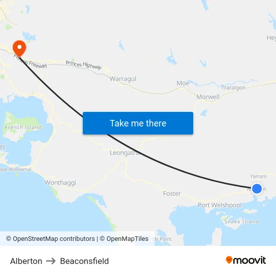 Alberton to Beaconsfield map