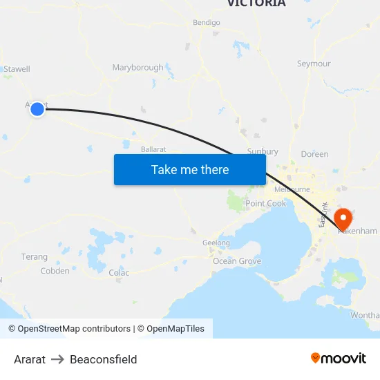 Ararat to Beaconsfield map