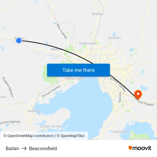 Ballan to Beaconsfield map