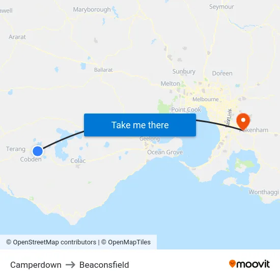 Camperdown to Beaconsfield map