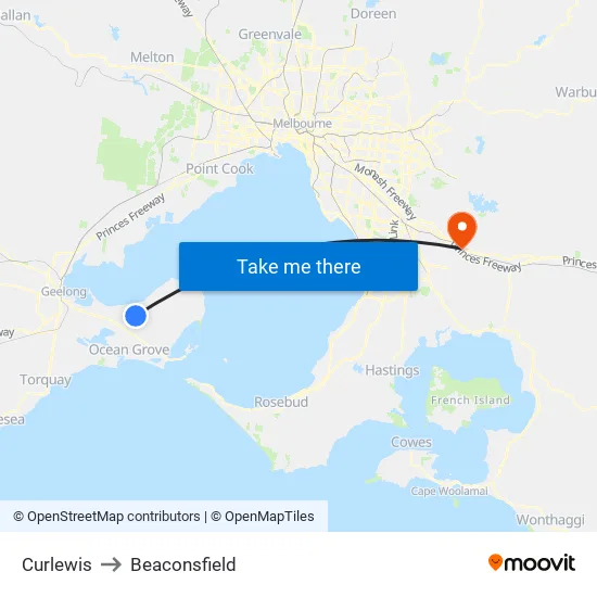Curlewis to Beaconsfield map