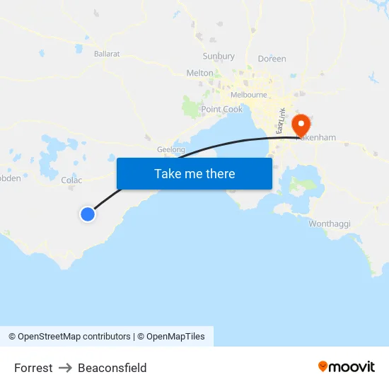 Forrest to Beaconsfield map