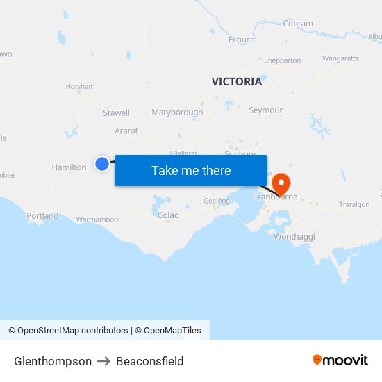 Glenthompson to Beaconsfield map