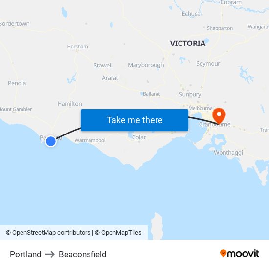 Portland to Beaconsfield map