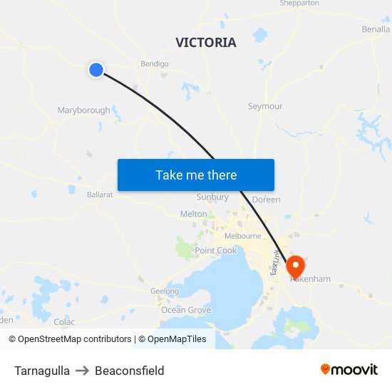 Tarnagulla to Beaconsfield map