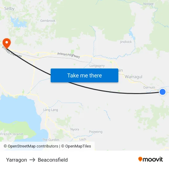 Yarragon to Beaconsfield map