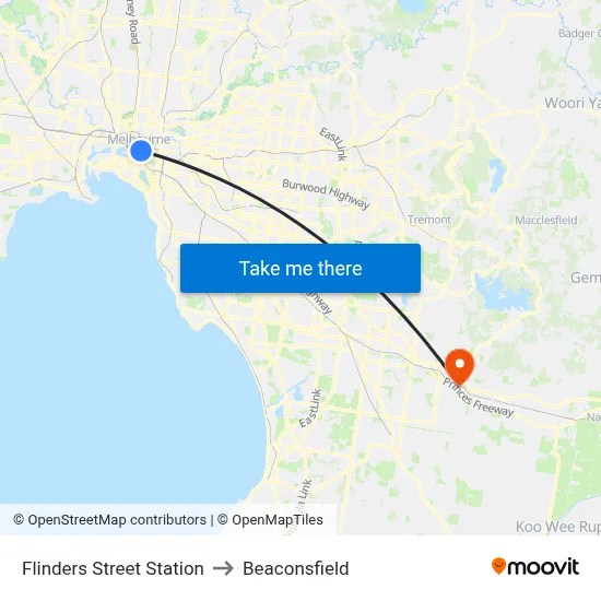 Flinders Street Station to Beaconsfield map