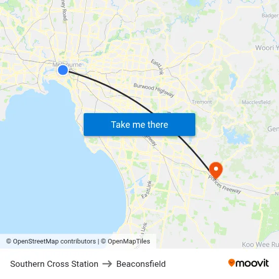 Southern Cross Station to Beaconsfield map