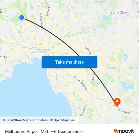 Melbourne Airport MEL to Beaconsfield map