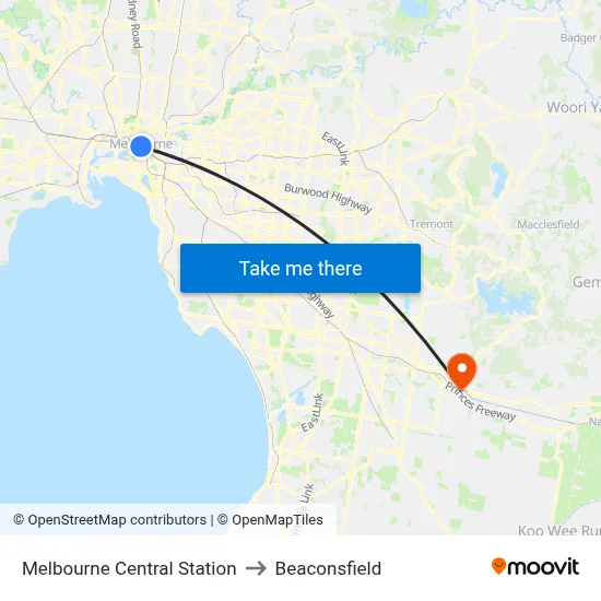 Melbourne Central Station to Beaconsfield map