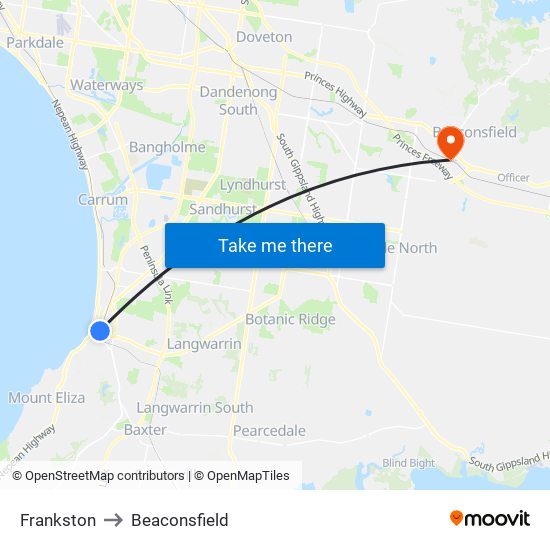 Frankston to Beaconsfield map