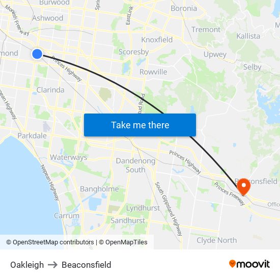 Oakleigh to Beaconsfield map