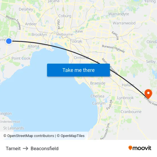 Tarneit to Beaconsfield map