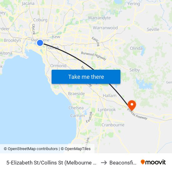 5-Elizabeth St/Collins St (Melbourne City) to Beaconsfield map