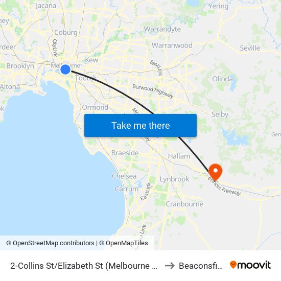 2-Collins St/Elizabeth St (Melbourne City) to Beaconsfield map