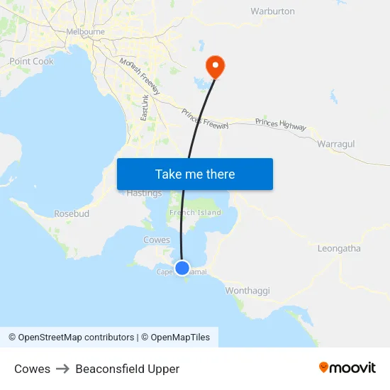 Cowes to Beaconsfield Upper map