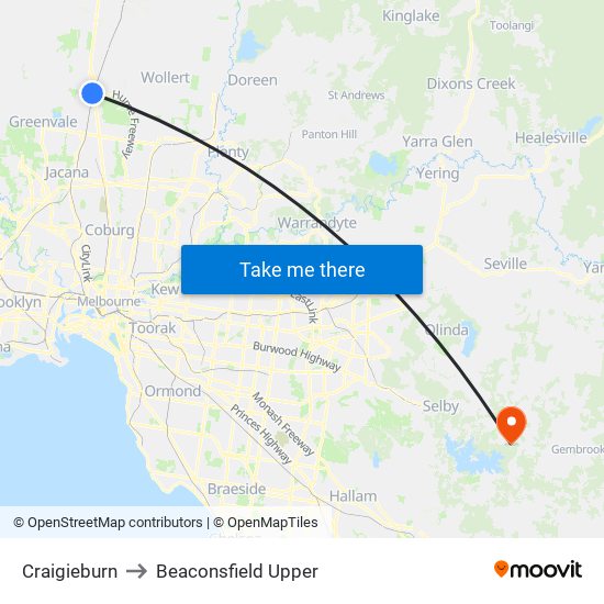 Craigieburn to Beaconsfield Upper map