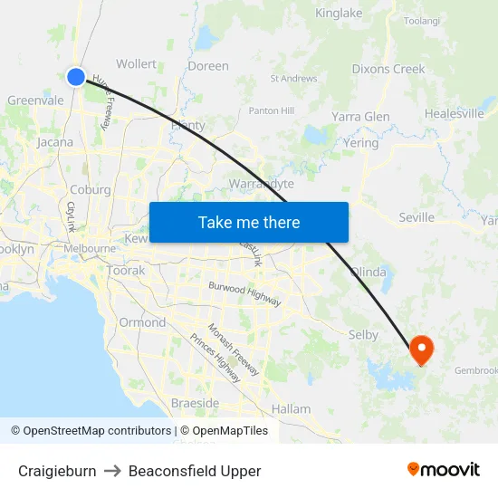 Craigieburn to Beaconsfield Upper map