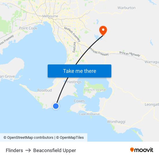 Flinders to Beaconsfield Upper map