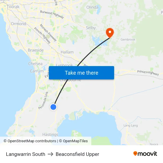 Langwarrin South to Beaconsfield Upper map