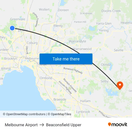 Melbourne Airport to Beaconsfield Upper map