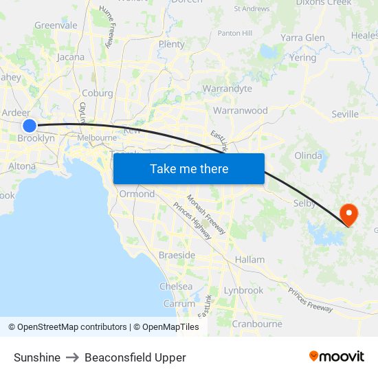 Sunshine to Beaconsfield Upper map