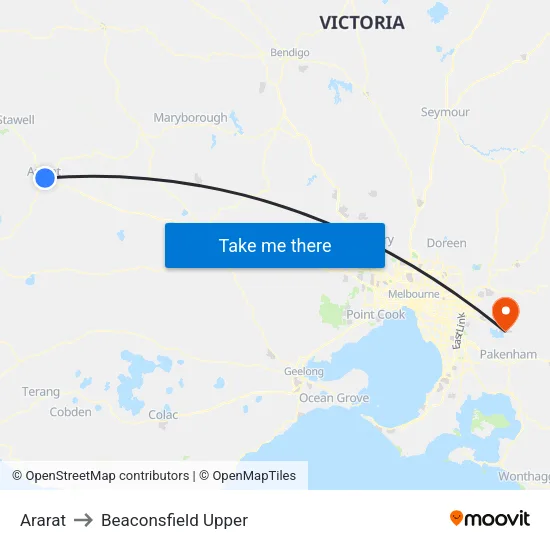 Ararat to Beaconsfield Upper map