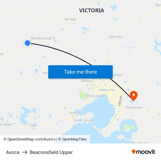 Avoca to Beaconsfield Upper map