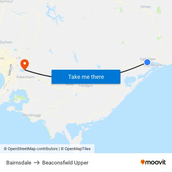 Bairnsdale to Beaconsfield Upper map