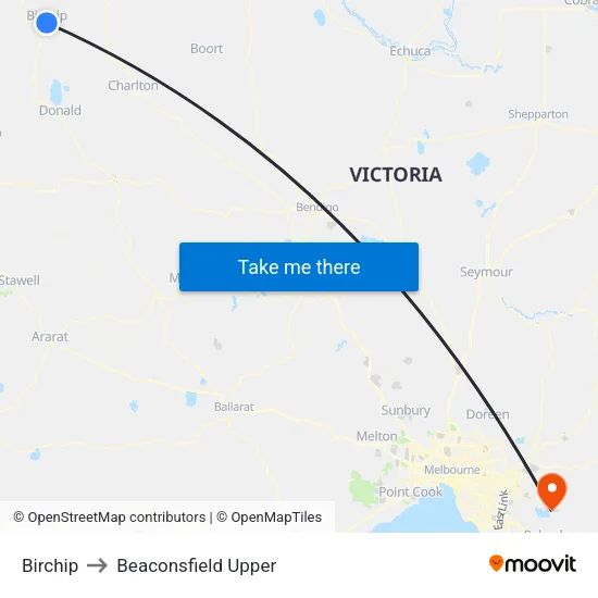 Birchip to Beaconsfield Upper map