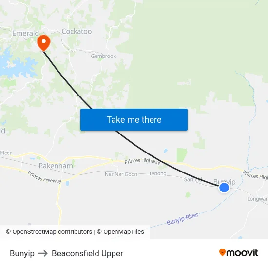 Bunyip to Beaconsfield Upper map
