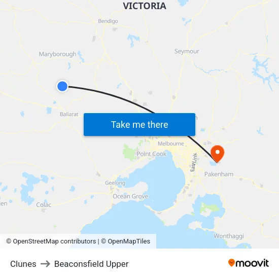 Clunes to Beaconsfield Upper map