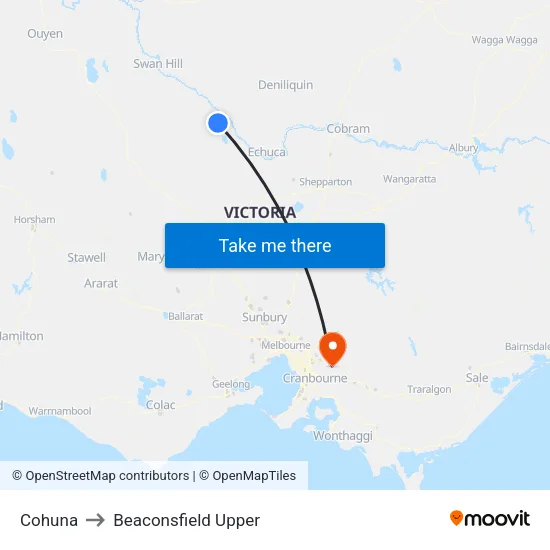 Cohuna to Beaconsfield Upper map