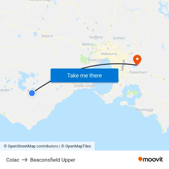 Colac to Beaconsfield Upper map